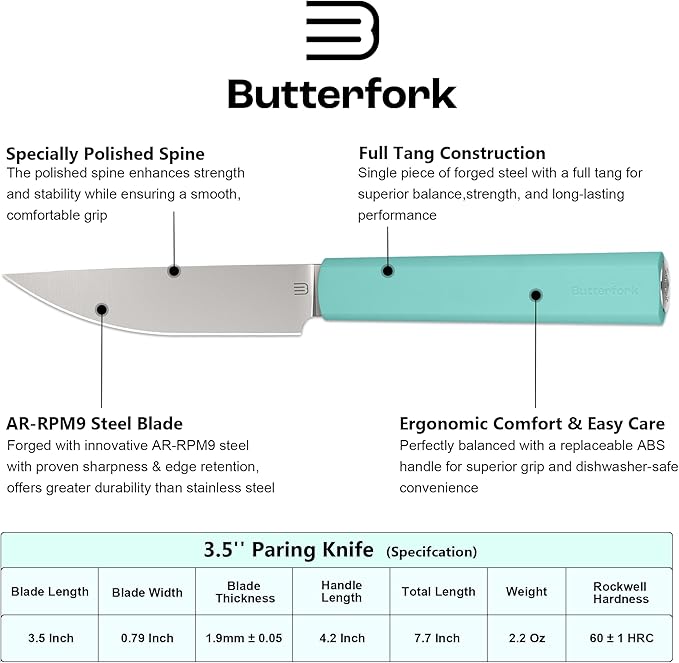 3.5 Inch Paring Knife, AR-RPM9 Steel Fruit Vegetable Knife with Ergonomic ABS Handle Oak Sheath, Ultra Sharp Kitchen Knife for Peeling Coring Cutting, Gift for Home Chefs