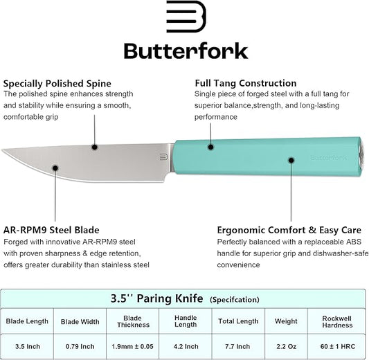 3.5 Inch Paring Knife, AR-RPM9 Steel Fruit Vegetable Knife with Ergonomic ABS Handle Oak Sheath, Ultra Sharp Kitchen Knife for Peeling Coring Cutting, Gift for Home Chefs