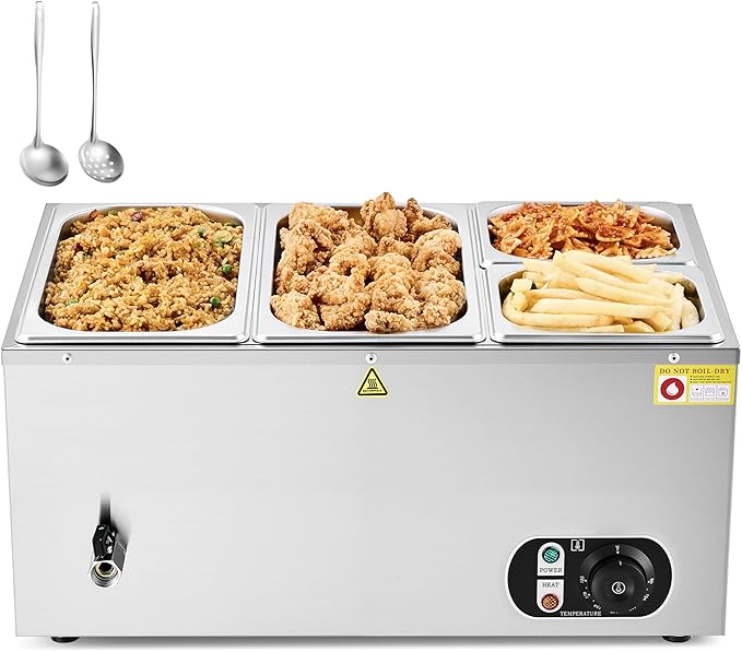 WILPREP Single-Well Commercial Food Warmer with Two 1/3 Two 1/6 Pans, Electric Warmer for Food with Adjustable Temp & Auto Shutoff, Stainless Steel Food Heating Unit for Buffet Food Truck Hotel More