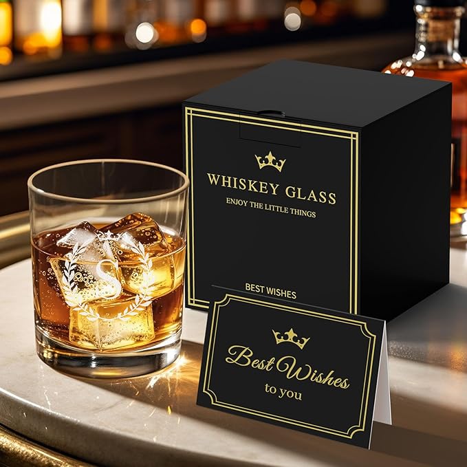 Personalized Whiskey Glasses Gifts for Men, Monogrammed Engraved A-Z 10.6 oz Rocks Glass Customized Gift, Unique Christmas Birthday Gifts for Men Him Dad Husband Brother Son (S)