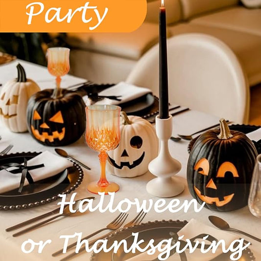 Plastic Wine Glasses,Plastic Goblets Vintage Style Cordial Drinking Glasses for Wedding Reception, Halloween Grand Event Party Supplies (48, Pumpkin orange)