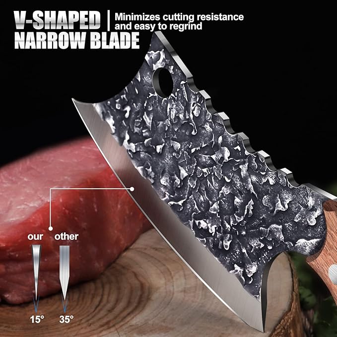 Huusk Japan Knife Hand Forged Meat Cleaver for Meat Cutting Creative Asian Knife for Vegetables Viking Knives with Sheath for Kitchen and Restaurant Use Gifts for Dad Christmas Gift