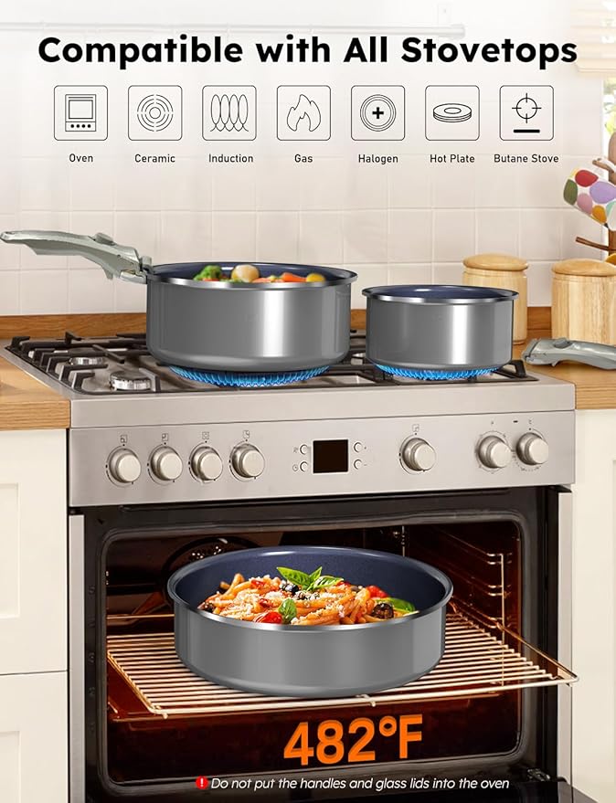 Pro DUXANO 12PC Nonstick Pots and Pans Set&Hybrid 3-Ply Stainless Steel Skillet, High Heat Sear&Fry, 2-Layer Ceramic Induction Cookware, 9H Scratch-Resistant&Anti-Warp,PFAS Free,All Cooktop/Dishwasher