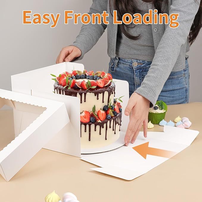 WINKIO Cake Box with Cake Boards, 5 Pack 10 Inch Disposable Cake Carrier, Cakes Transport Container, White Bakery Holder with Window (5, White, 10x10x8 In)