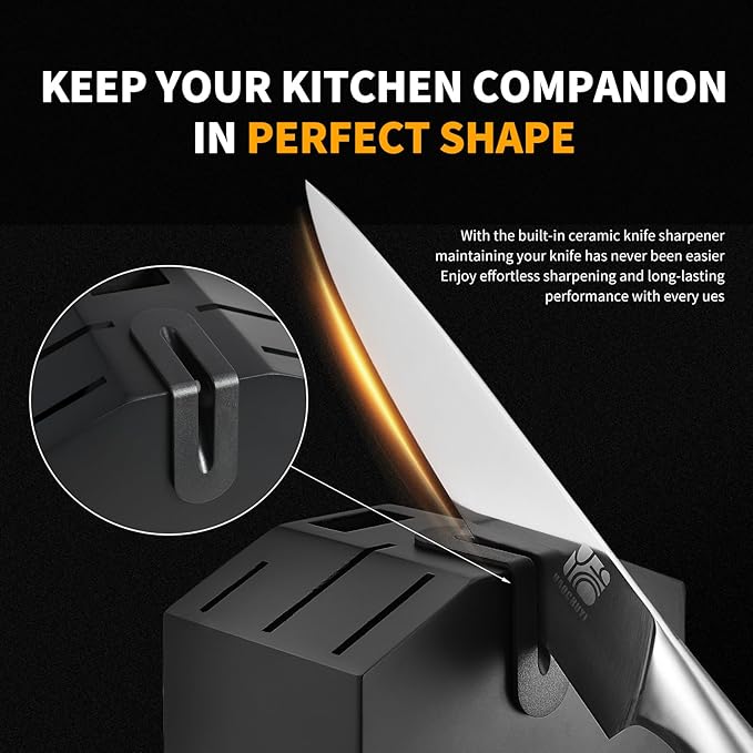 Premium Quality 14-Piece Knife Set with Block, Professional Chef Knife Set - Ultra-Sharp Kitchen Knives with Ergonomic Wood Handle, Ideal for Home, Outdoor, Camping, BBQ, and Gifts for Men