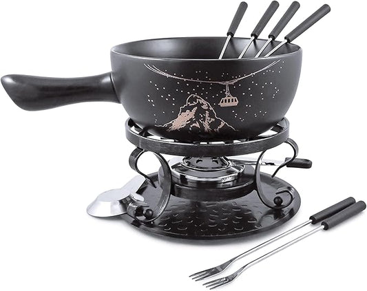 Swissmar Gruyere 9 Piece Ceramic Fondue Set, Black