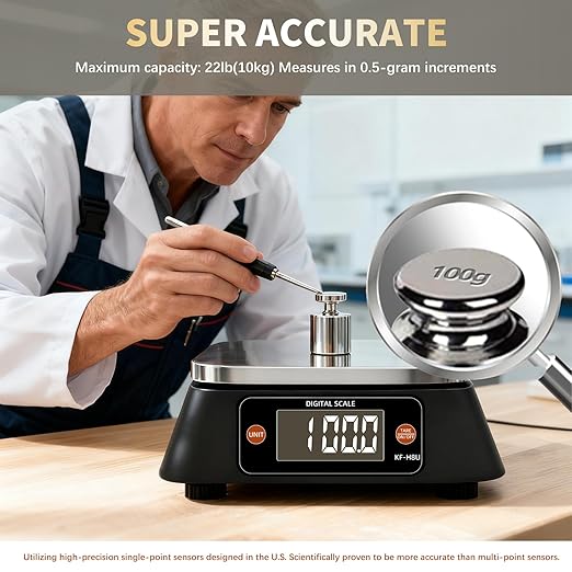 Kitchen Scales Digital Weight Grams and Ounces, YONCON KF-H8U Food Scale for Bakers, Candle and Soap Making, Baking Scale with Stainless Steel Large Platform, 22lb, 3*AA Batteries and AC Power Adapter