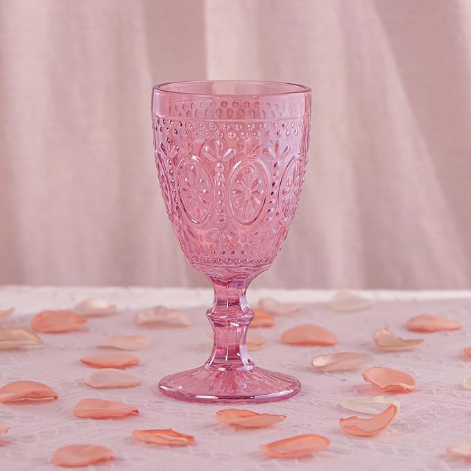 Pink Wine Glasses set of 4, Pink Goblets, Vintage Drinking Glassware, Colored Glassware Set for Party Home Wedding Baby Shower