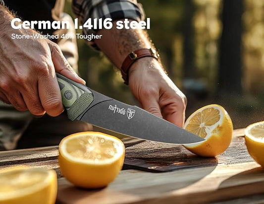 5.5 Inch Kitchen Utility Knife - German Rust-Resistant Full-Tang Steel, G10 Handle - Professional Outdoor Chef Knife for Fruit & Vegetable Slicing, Paring & Tomatoes (Knife For Men)