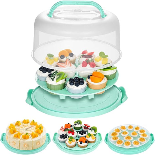 HANSGO Cake Carrier with Lid and Handle, Cupcake Carrier Cake Plate with Dome, 3-in-1 Multi-Purpose Food Storage for Dessert Baking Party Camping