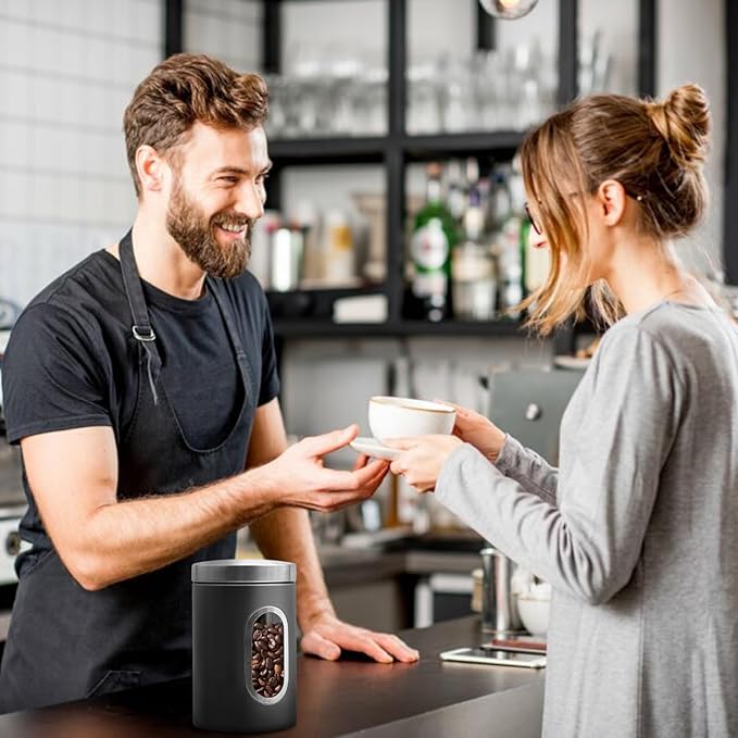 Canisters Sets for the Kitchen, 3pcs Sugar Flour Tea Coffee Storage Jars Stainless Steel Food Container Organizer for Kitchen Counter with Transparent Window (grey)