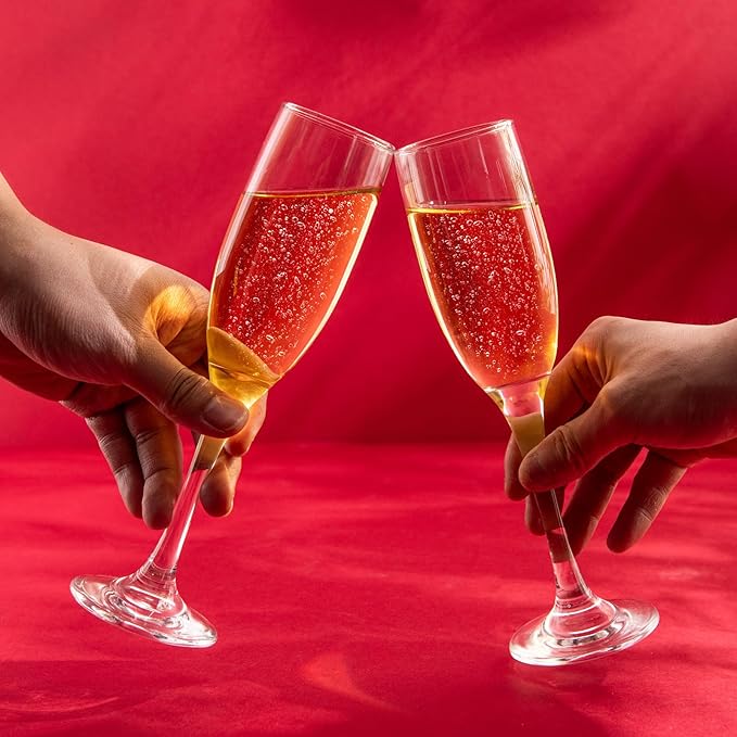 Champagne Glasses,Set of 4,Classic Shape,Hand Blown Elegant Unique Gift for Long stem Sparkling,Wine glasses for Wedding,Birthday Mother’s Day-Ideal for Wine Tasting,Daily Use-6.5 oz,Clear