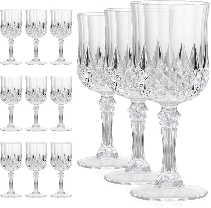 Plastic Wine Glasses Set of 12 – 7oz Unbreakable Clear Drinking Glasses for Parties Reusable & Dishwasher-Safe for Weddings, Bars, and Every Celebration