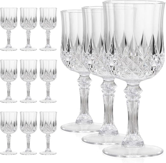Plastic Wine Glasses Set of 12 – 7oz Unbreakable Clear Drinking Glasses for Parties Reusable & Dishwasher-Safe for Weddings, Bars, and Every Celebration