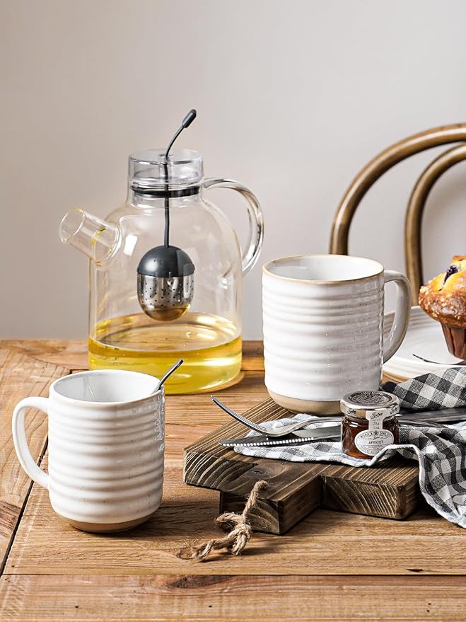 LE TAUCI Coffee Mugs 18 oz,Ceramic Mug Set, Coffee Cups for Latte, Hot Tea, Cappuccino, Mocha, Cocoa, Dishwasher Safe, Suit For Housewarming Wedding- 3.5 inch, Set of 4, Arctic White