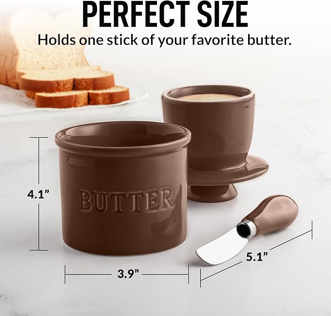 Zulay Kitchen Butter Crock With Lid & Spreader Knife for Countertop - Ceramic French Butter Dish Keeper For Fresh & Spreadable Butter - Coffee