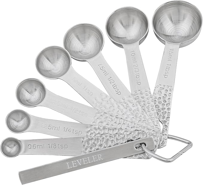 Measuring Spoons Set, 18/8 Stainless Steel Measuring Spoons Set for Dry&Liquid, Metal Metric & US Measuring Spoon with 1 Leveler and Locking Ring for Kitchen & Baking