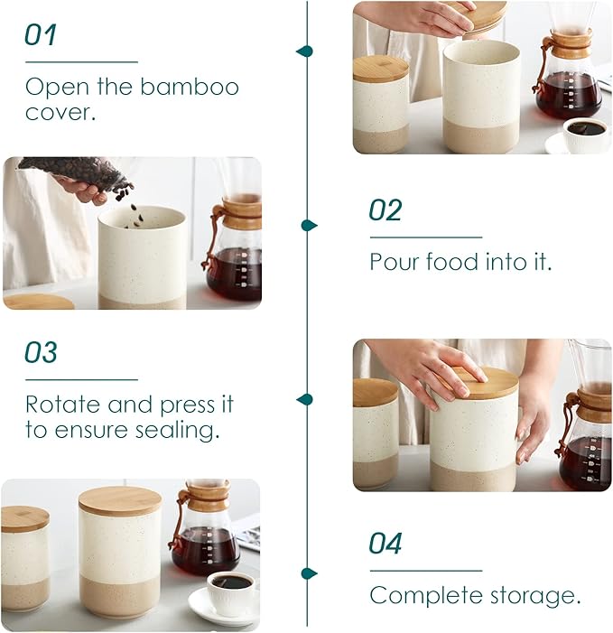 vancasso Sabine Large Ceramic Canister with Airtight Wood Lid - 74 oz Kitchen Food Storage Jar for Flour, Sugar, Coffee, Tea & Spices - Big Capacity Countertop Jar