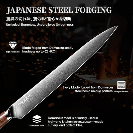 XXV 10 Inch Sushi Knife, High Carbon Japanese Steel Sashimi Knife, Japanese Knives with Sandalwood Handle for Fish Filleting & Slicing