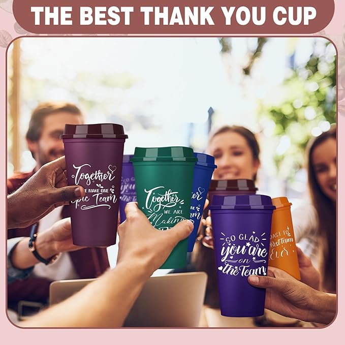 Pickmesh 15 Pcs Employee Appreciation Gifts Christmas Thank You Gift for Team Building 16 oz Teacher Plastic Coffee Cup with Lid Inspirational Travel Tumbler for Coworker Staff Pastor (Multicolor)