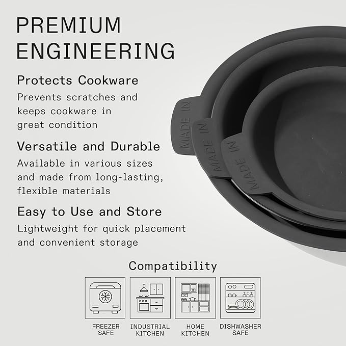 Made In Cookware - 3 Piece Set (Includes 8",10",12") Frying Pan Protectors - Graphite - Molded Silicone - Dishwasher Safe