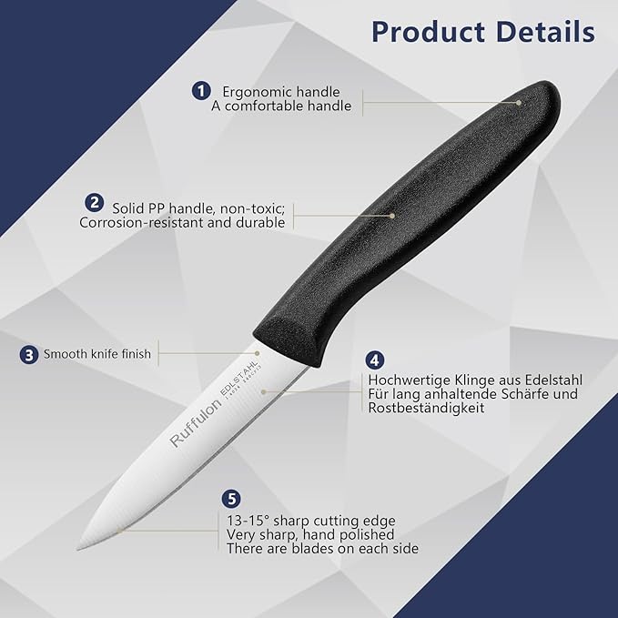 Paring Knife Fruit Knife Set (6 Pieces), Ultra Sharp Stainless Steel Vegetable and Fruit Knife with PP Plastic Ergonomic Handle for Cutting Fruits and Vegetables.