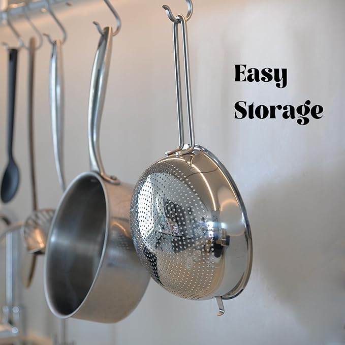 7-Inch Stainless Steel Strainer Colander with Handle, 1.5 Qt, Small, Ideal for Draining, Straining or Rinsing, Rivet-free Design, Easy to Clean