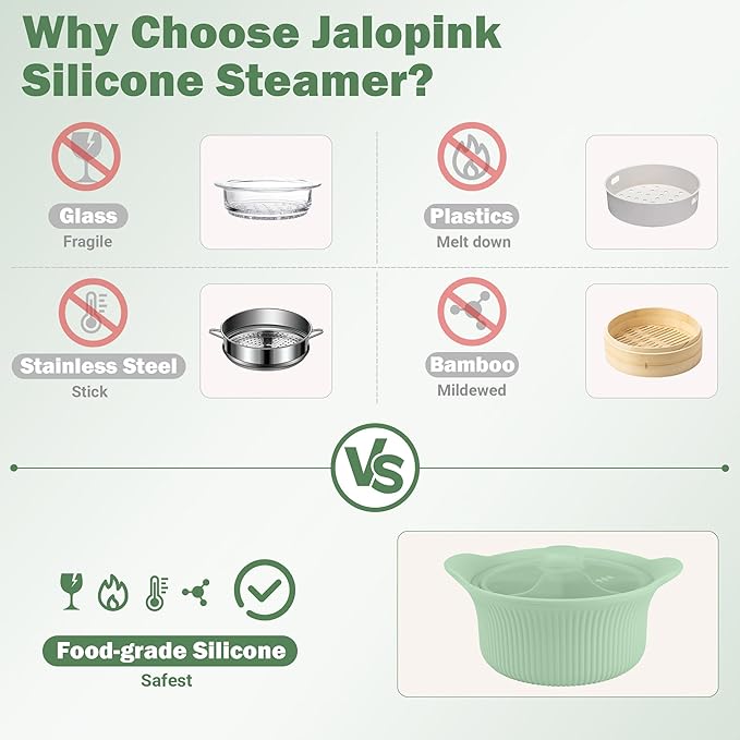 Silicone Microwave Steamer - Microwave Pot Steamer Basket Bowl for Baby Food, Vegetables & Dumplings, Compact & Lightweight Design, Oven & Dishwasher Safe (Green, L 42oz(1250ml))