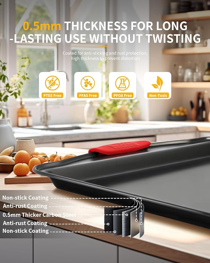 Baking Pans Set with Silicone Handles, 34 PCS Nonstick Bakeware Sets, Oven Pan Set Includes Baking Tray, Cookie Sheet, Cake Pans, Loaf Pan, Muffin Pan, Pizza Pan