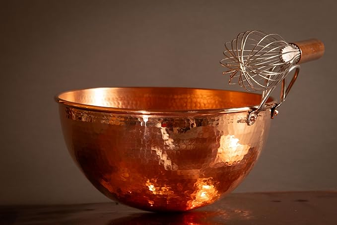 Sertodo Copper Mixing Bowl | 2.5 quart capacity, 10-inch diameter | Ergonomic Stainless Steel handle | 100% Pure Copper, Heavy Gauge, Hand Hammered | Whip Eggs Whites to Perfection | NOT for Salads