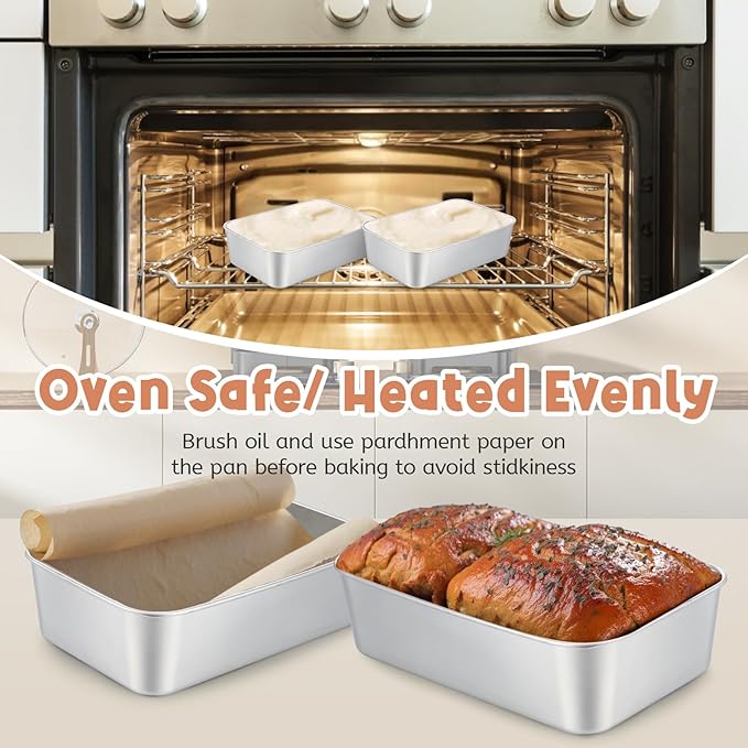 6 Pack Loaf Pans for Baking Bread, Stainless Steel Loaf Pans for Homemade Bread, Meatloaf, Bananas, Brownies, Lasagnas, Dishwasher Oven Safe (9IN x 6IN)