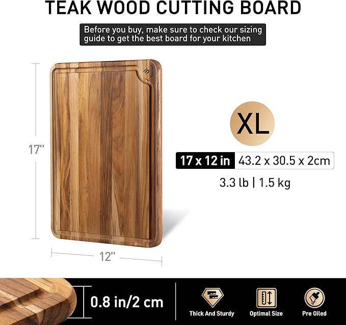 Teak Wood Cutting Board 17inch Wooden Chopping Board Bamboo High-end Mother Gifts Best Mama Mommy Christmas Xmas Birthday Law Step Stepmom Stepmother Have Everything Good Unique Present XL