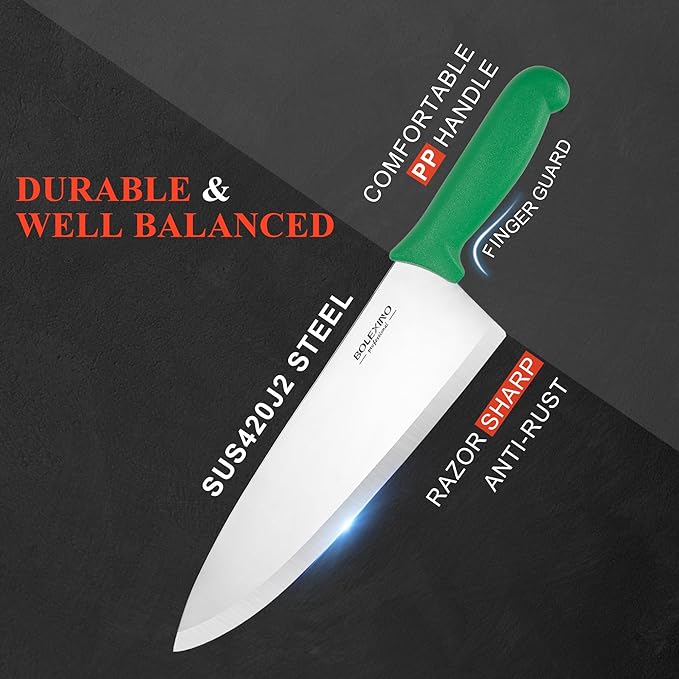 10 inch Japanese High Carbon Stainless Steel Chef Knife, Professional Sharp Wide Cook Knife with Non-slip Ergonomic Handle, for Kitchen Home Restaurant (Green)