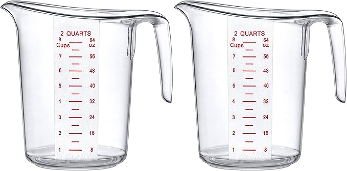 Amazing Abby - Melissa - 64-Ounce Plastic Measuring Pitcher (2-Pack), 8-Cup (2-Quart) Food-Grade Measuring Jug, Unbreakable, Stackable, Dishwasher-Safe, Great for Oil, Vinegar, Flour, and More