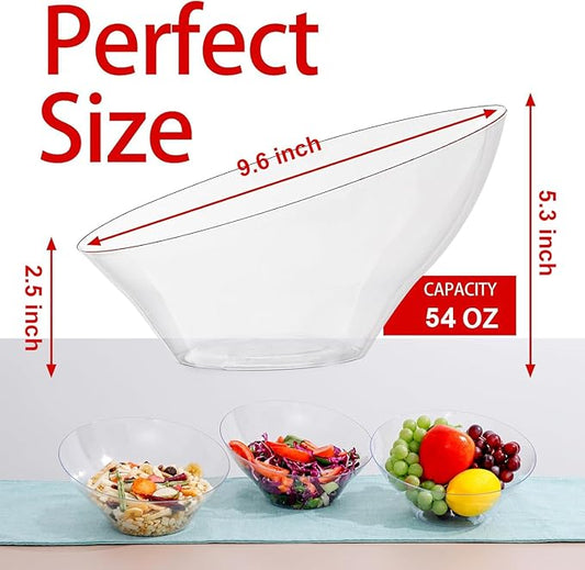 bUCLA 54 OZ Clear Plastic Serving Bowls (12 Pack) - Angled Serving Bowls Disposable for Chip&Candy - Party Table Salad and Fruit