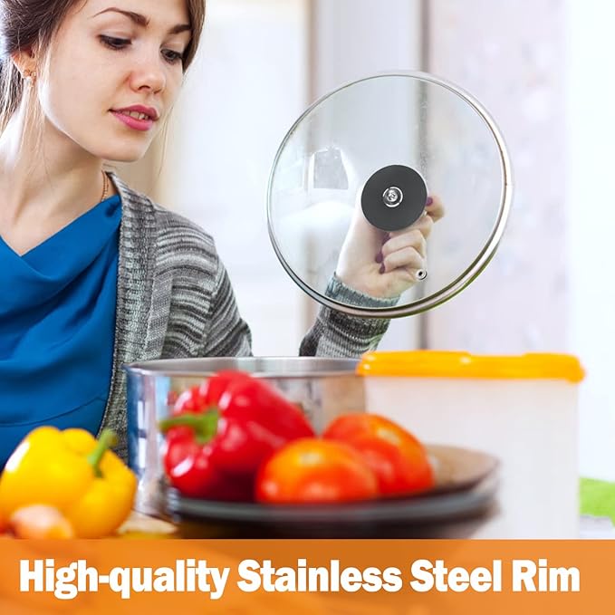 Wadaza Pan Lid 12 Inch - Tempered Glass Pot Lid - Oven Safe Replacement Glass Lid for Frying Pan Wok Pot Skillet