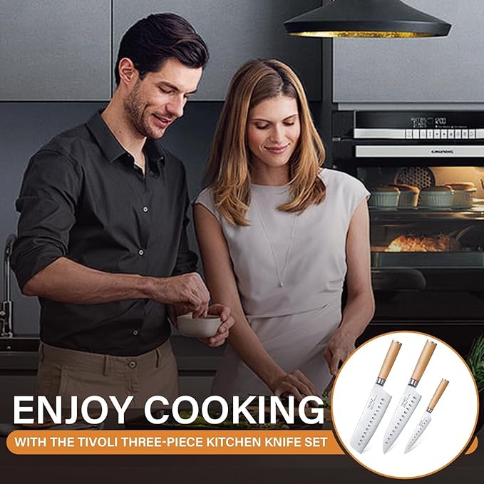 TIVOLI Chef Knife Set, 3 PCS Professional Kitchen Knife Set, High Carbon German Stainless Steel Blades with Ergonomic Wooden Handles, Elegant Gift Box