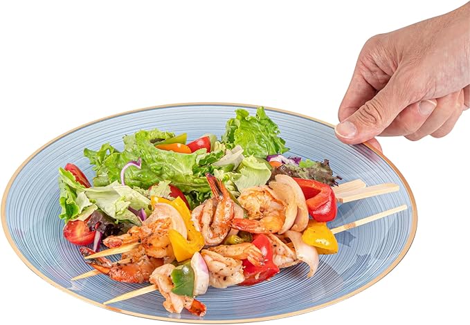 Restaurantware Plastic Plates 20 Pcs 10" Gold Rimmed Disposable Plates Heavy-Duty Blue Translucent Rippled Plastic Dinner Servers for Party, Weddings, Salads, Desserts, and Appetizers