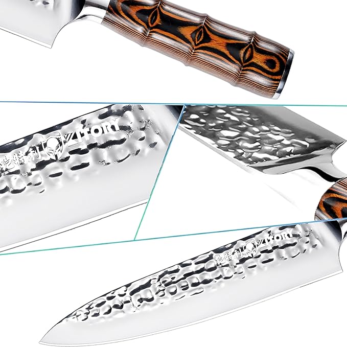 Kitory Chef Knife 8", Japanese Kitchen Knives, HC Stainless Steel, Hammered Ultra Sharp Blade, with Bamboo Shape Ergornomic Handle,Cooking Cutlery 2025 Gifts for Home & Restaurant
