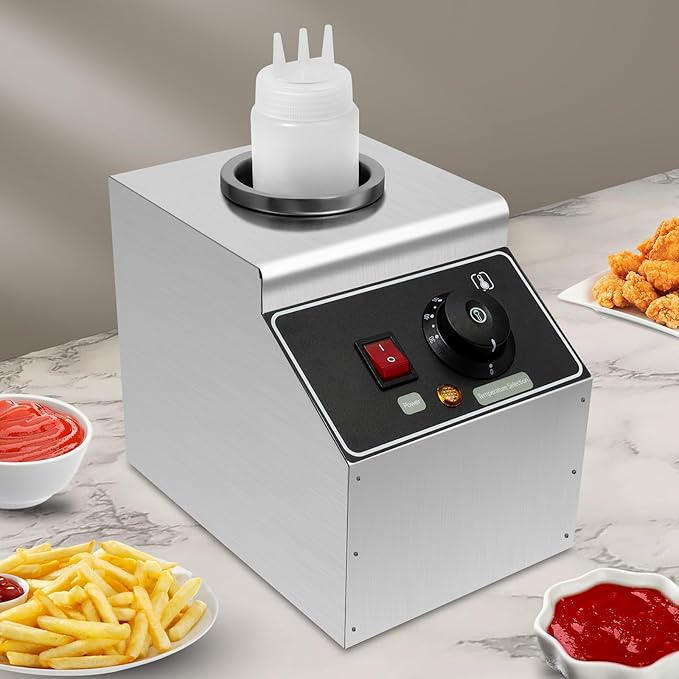 Electric Nacho Cheese Warmer Machine 1 Pot Commercial Hot Fudge Dispenser Stainless Steel Hot Chocolate Dispenser with 1 Sauce Squeeze Bottles for Cheese Caramel Jam Ketchup 80W (1 Pot)