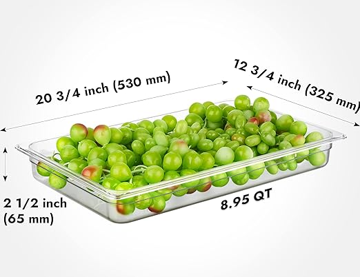 CURTA 6 Pack NSF Food Pans, Full Size 2 1/2 Inch Deep, Commercial Polycarbonate Plastic Clear Freezer-Safe