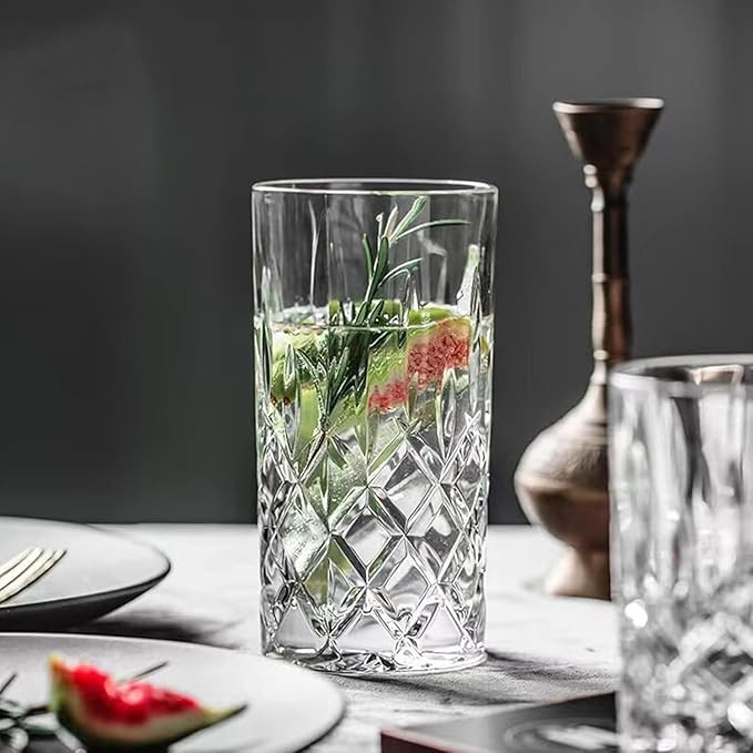 Drinking Glasses, Crystal Glass Cups, Mixed Glassware Set, Crystal Old Fashioned 11oz Highballs and 11oz Whiskey Glasses, Great for Cocktail, Whisky and other Beverages (Style 2,Set of 5)