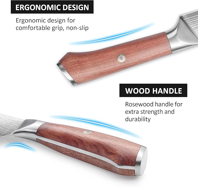 YOTSUBA Carving Knife and Fork Set, Meat Cutting Knife, Razor-Sharp German Stainless Steel Knives Fork Set with Ergonomic Wood Handle, Slicing Knives for Meats, BBQ & Vegetables