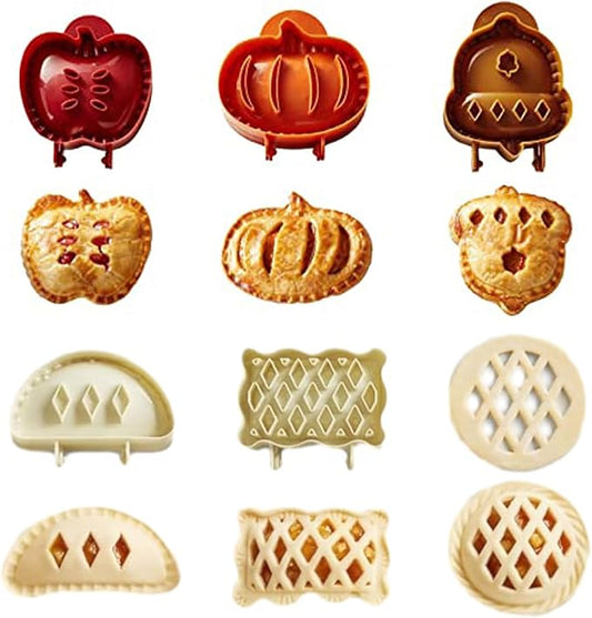 Holiday Mini Pie Mold,Mini Apple Pie Molds for Baking Gadgets,Gathering Hand Pie Dough Presser Holiday Baking Essentials for Christmas,Thanksgiving, Halloween,and other festive occasions. (6PC-B)