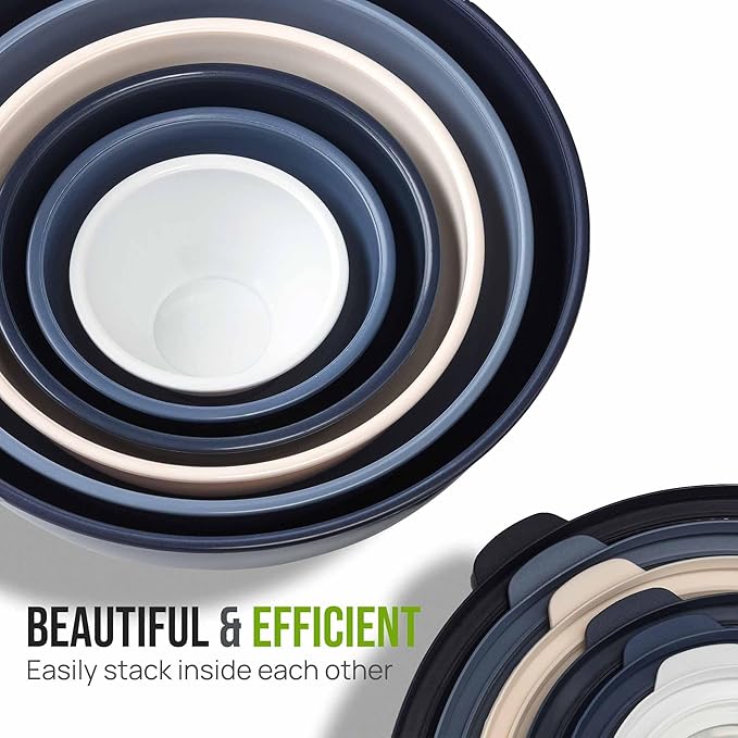 Zulay Kitchen 12 Piece Plastic Mixing Bowls with Leak-Proof Lids Set - Microwave and Freezer Safe Kitchen Mixing Bowls for Preparing, Serving and Storing - Large Nesting Bowls (Navy Ombre)