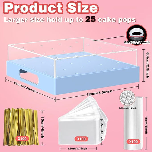 Cake Pop Stand,25 Holes Clear Cake Pops Display Holder,Cake Pop Sticks Kit, Candy Pop Holder,cake pop mold for Party,Wedding,Birthday(Blue,1-Pack)