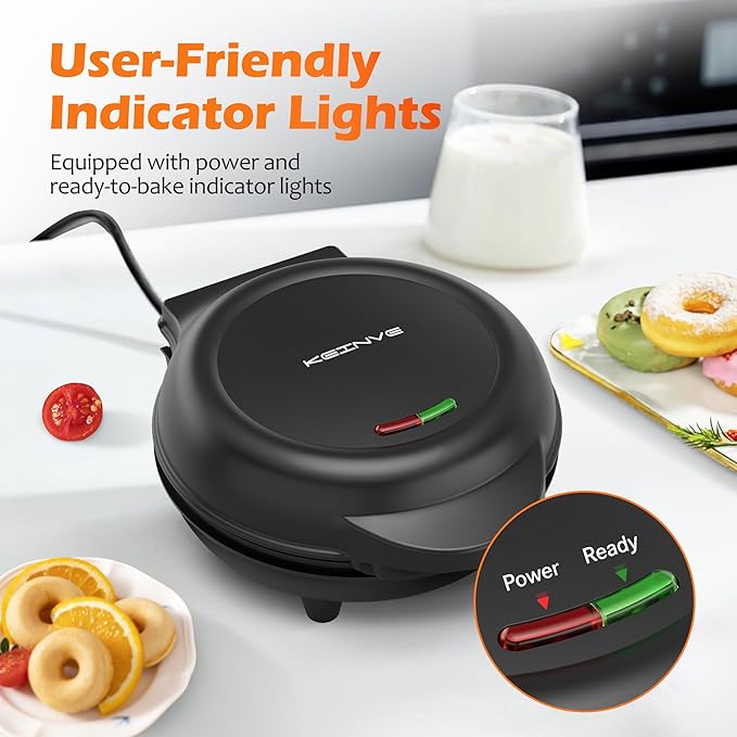 Mini Donut Waffle Cake Maker, 7 Slots Home Baking Machine, Great for Breakfast, Snacks, Desserts and More