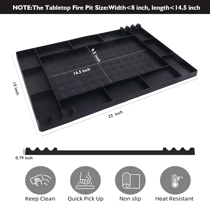Silicone Mat for Solo Stove Mesa XL&Tabletop Fire Pit,Heat-Resistant Grill Mat, 22"x15",Up to 500°F, Fire Pit Table Protector for Smores,Patio,Cooking,BBQ & Deck-Black