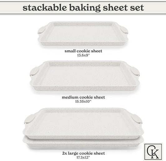 Country Kitchen Nonstick Stackable Bakeware Set - Heavy Duty, Durable, Easy Release Baking Set, Cream, 4 Pcs