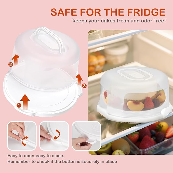 10" Round Cake Carrier Stand with Lid and Handle,Portable Two Sided Cake Holder Serves as 5 Section Fruit Tray,Cupcake Containers for 11 Cupcakes (Pink)